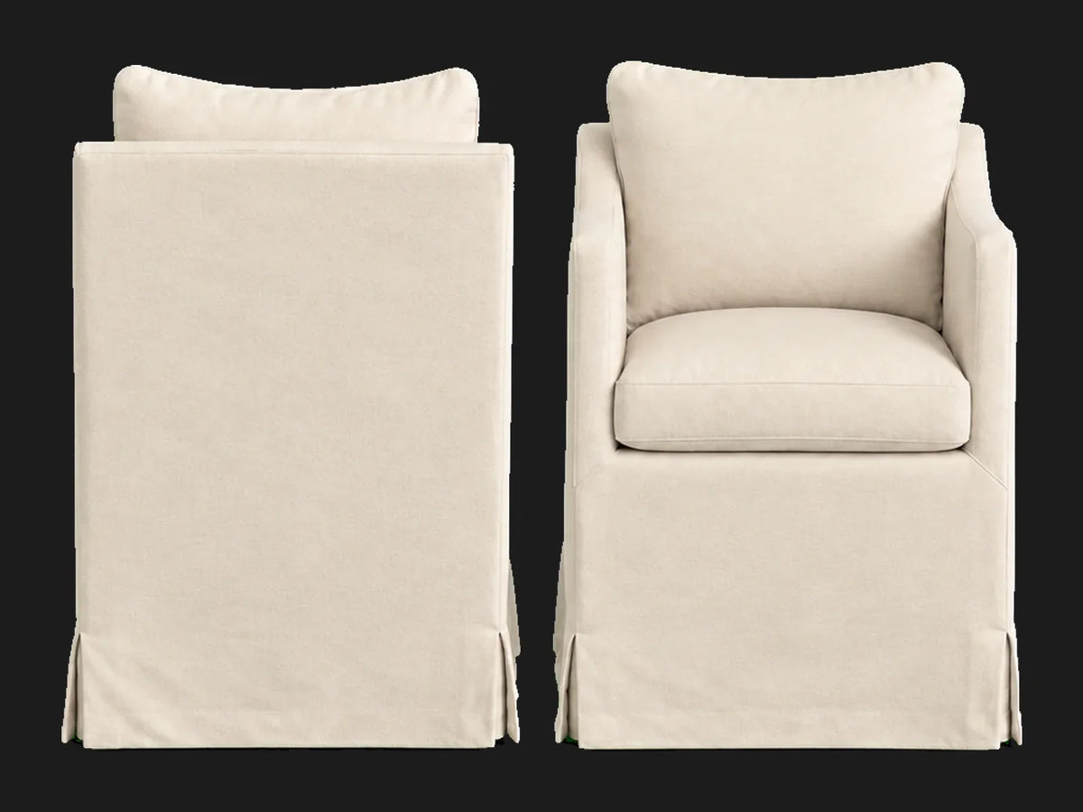 Amelia Dining Chair 2-piece set in Italian Brushed Wool Vanilla - back and front views