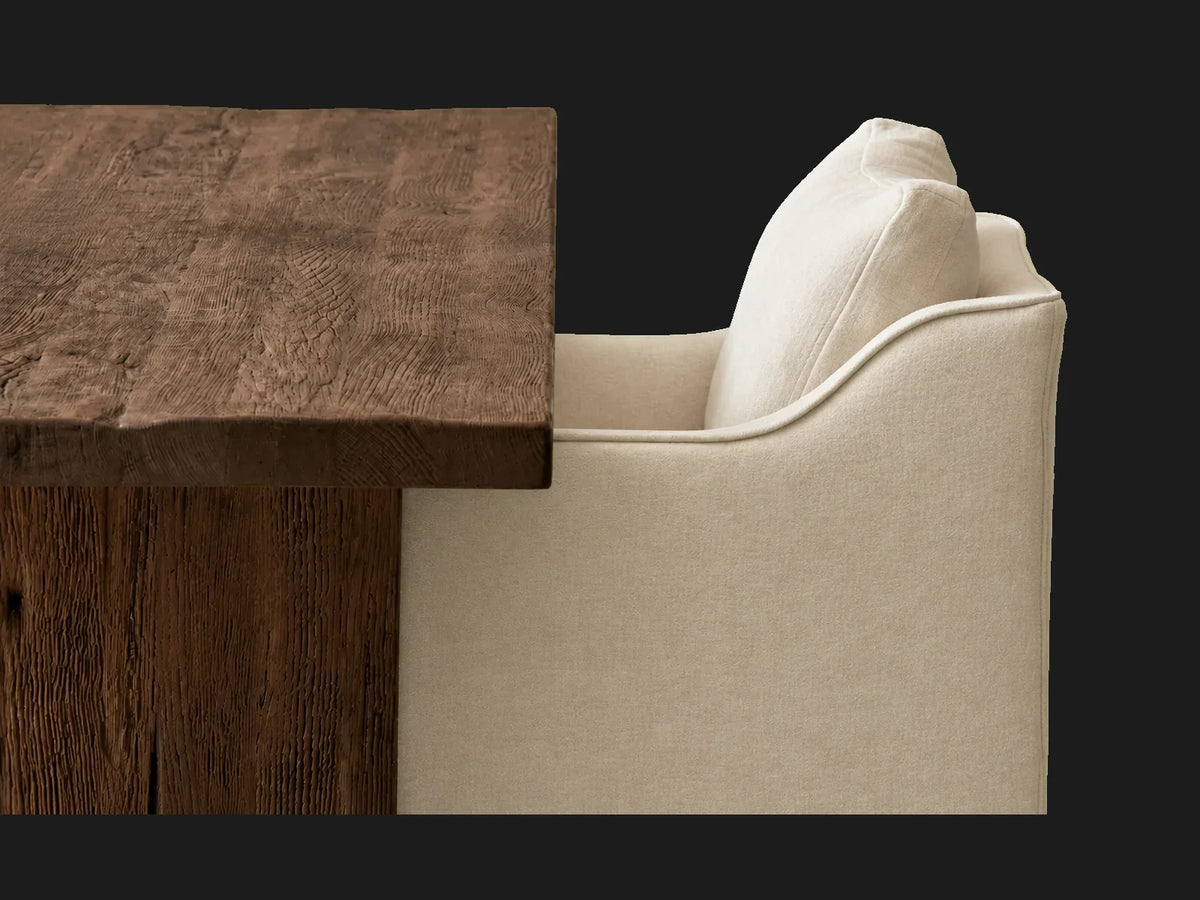 Amelia Dining Chair in Italian Brushed Wool Vanilla - dining table detail