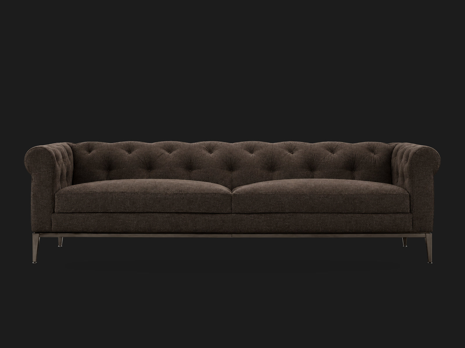 Italia Chesterfield 2-Cushion Sofa – Metal Base – Italian Brushed Wool Cocoa – Burnished Bronze #Fabric & Color_Italian Brushed Wool Cocoa