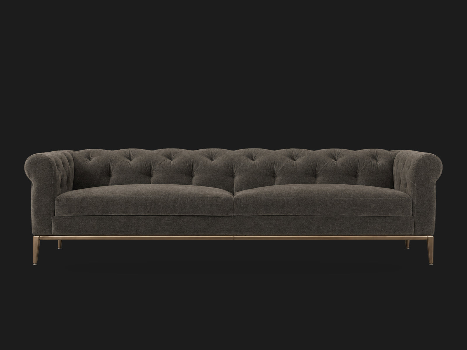 Italia Chesterfield 2-Cushion Sofa – Metal Base – Italian Brushed Wool Pepper – Burnished Bronze #Fabric & Color_Italian Brushed Wool Pepper