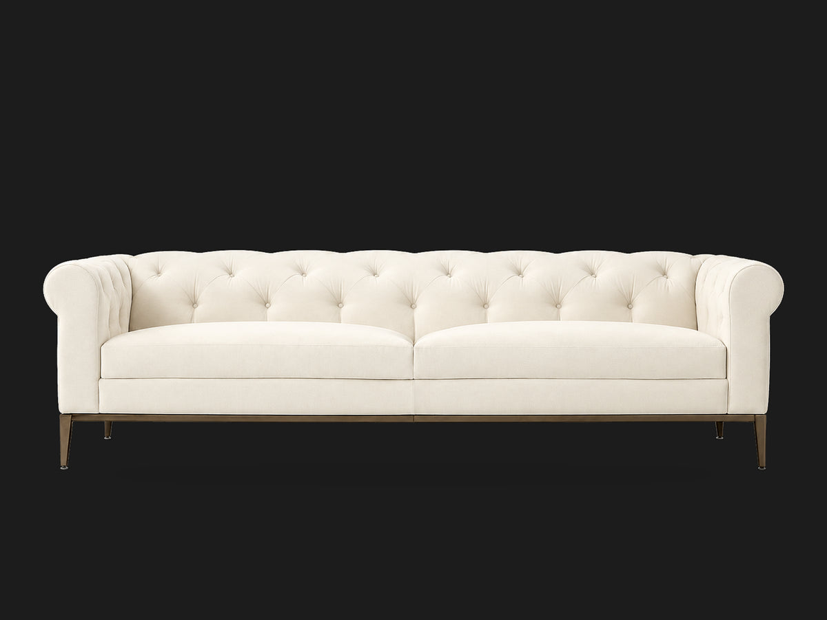 Italia Chesterfield 2-Cushion Sofa – Metal Base – Italian Brushed Wool Vanilla – Burnished Bronze #Fabric & Color_Italian Brushed Wool Vanilla