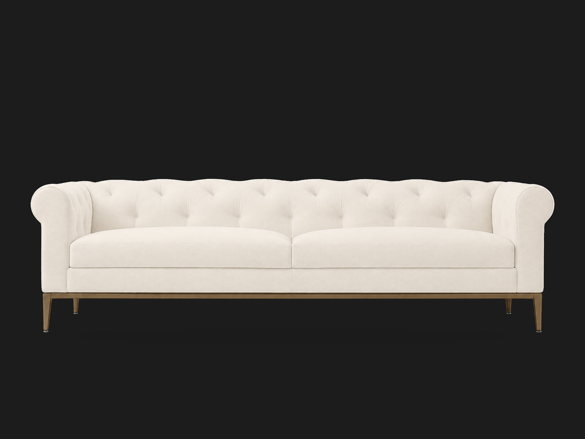 Italia Chesterfield 2-Cushion Sofa – Metal Base – Italian Brushed Wool Vanilla – Matte Brass
