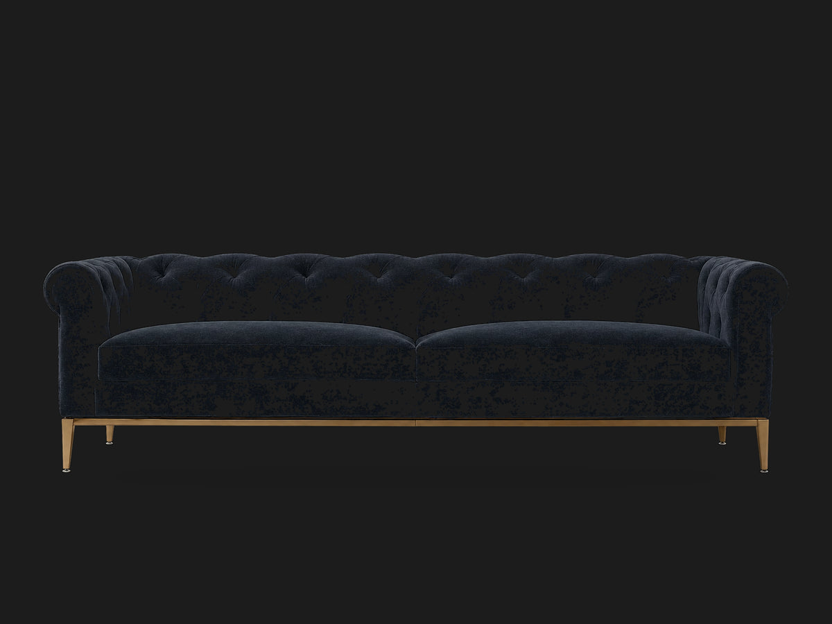 Italia Chesterfield 2-Cushion Sofa – Metal Base – Mohair Admiral – Matte Brass