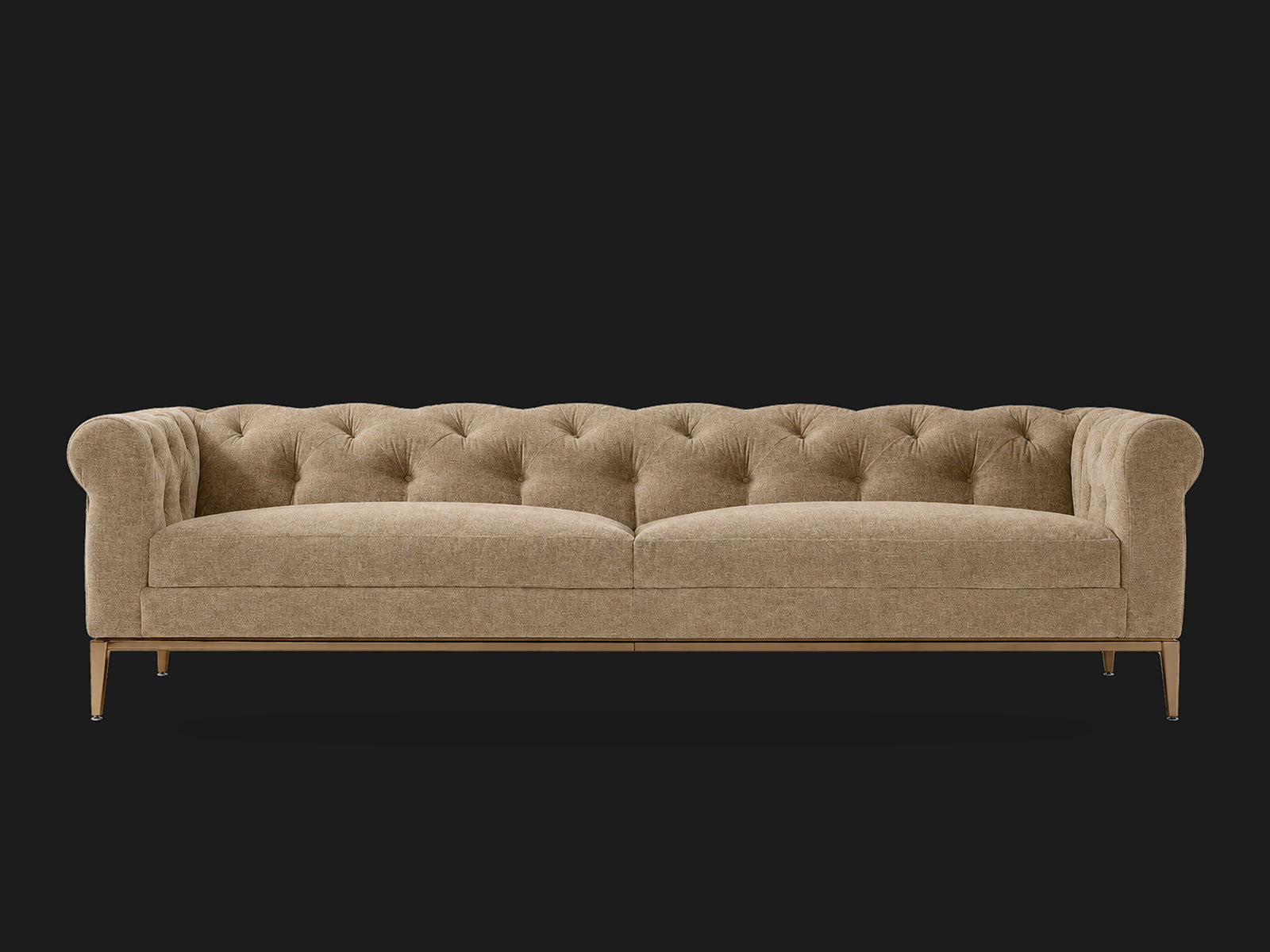 Italia Chesterfield 2-Cushion Sofa – Metal Base – Mohair Almond – Matte Brass #Fabric & Color_Mohair Almond