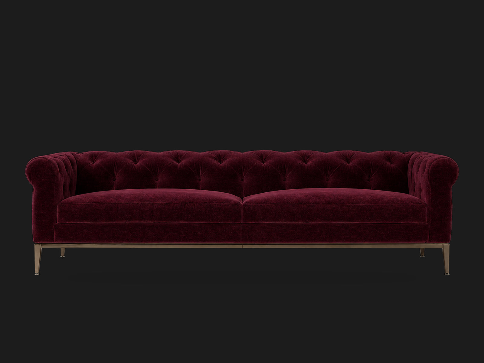 Italia Chesterfield 2-Cushion Sofa – Metal Base – Mohair Crimson – Burnished Bronze #Fabric & Color_Mohair Crimson