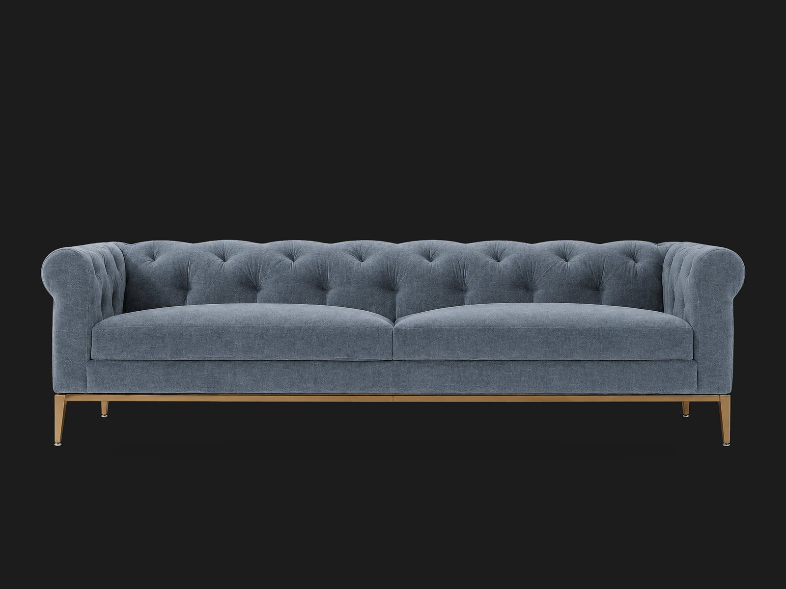 Italia Chesterfield 2-Cushion Sofa – Metal Base – Mohair Slate Blue – Matte Brass #Fabric & Color_Mohair Slate Blue