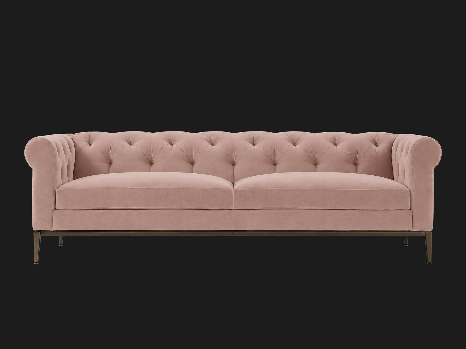 Italia Chesterfield 2-Cushion Sofa – Metal Base – Performance Velvet Blossom – Burnished Bronze #Fabric & Color_Performance Velvet Blossom