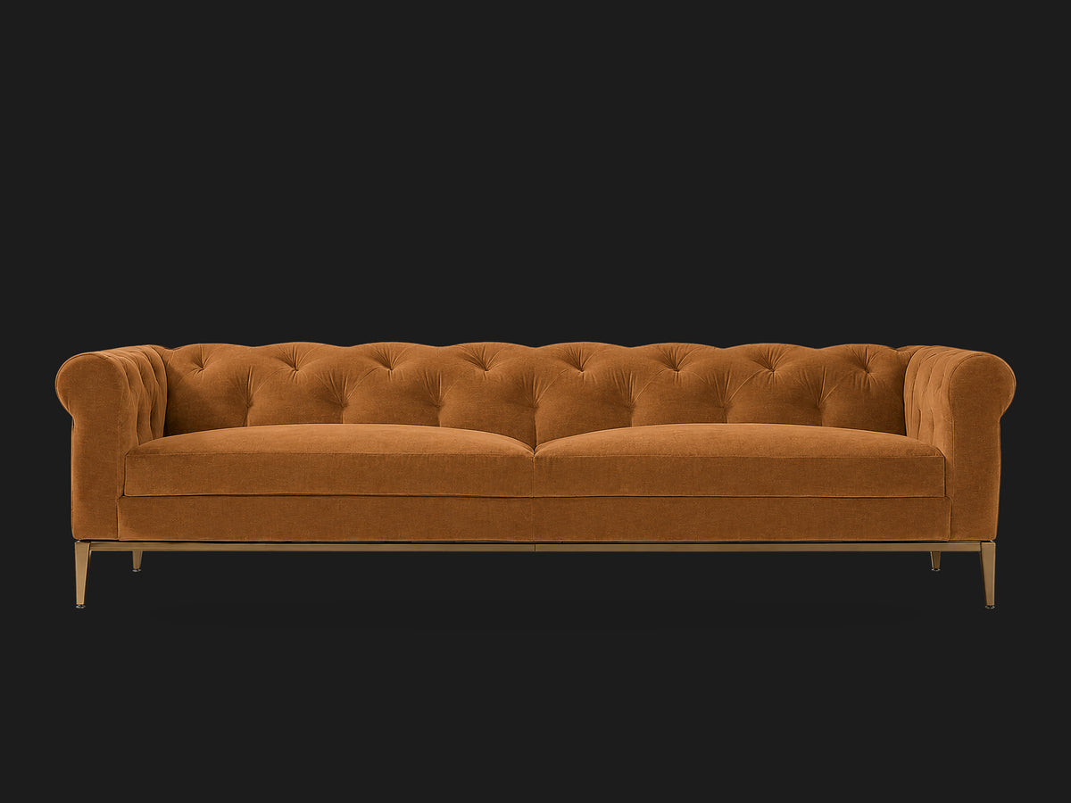 Italia Chesterfield 2-Cushion Sofa – Metal Base – Performance Velvet Cider – Matte Brass #Fabric & Color_Performance Velvet Cider