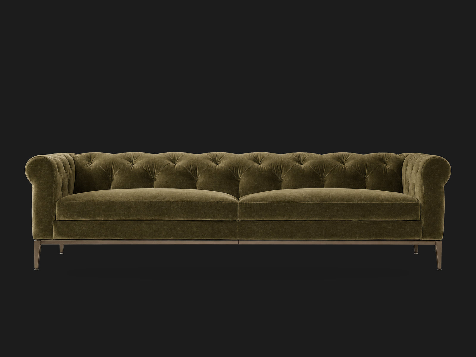 Italia Chesterfield 2-Cushion Sofa – Metal Base – Performance Velvet Olive – Burnished Bronze #Fabric & Color_Performance Velvet Olive