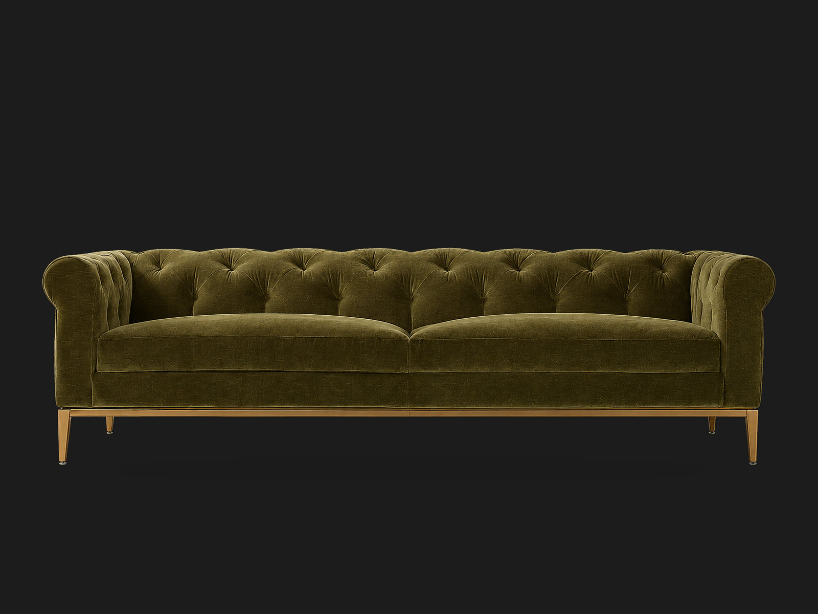 Italia Chesterfield 2-Cushion Sofa – Metal Base – Performance Velvet Olive – Matte Brass #Fabric & Color_Performance Velvet Olive