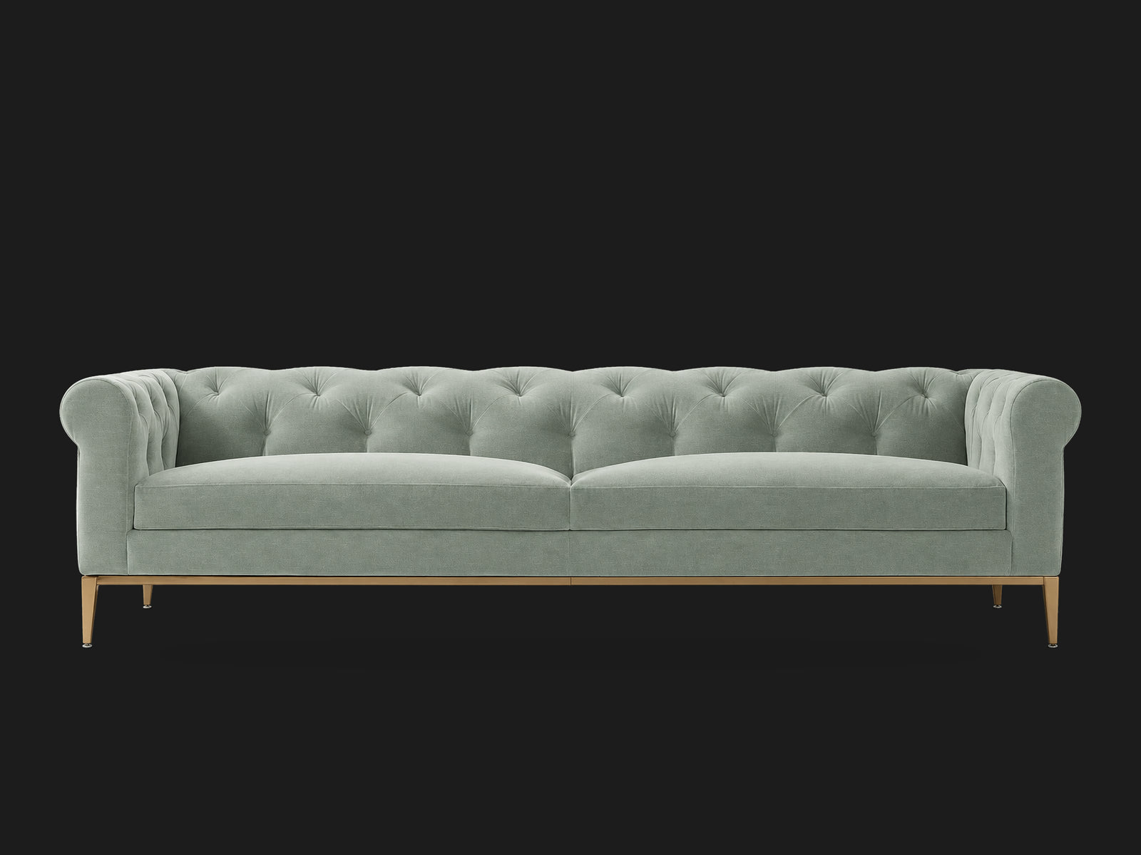 Italia Chesterfield 2-Cushion Sofa – Metal Base – Performance Velvet Seafoam – Matte Brass #Fabric & Color_Performance Velvet Seafoam