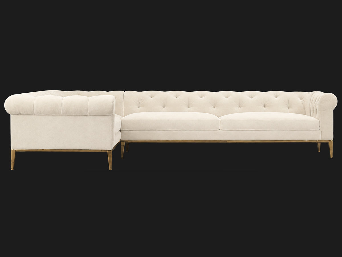 Italia Chesterfield Right-Arm L-Sectional - Italian Brushed Wool Vanilla / Matte Brass