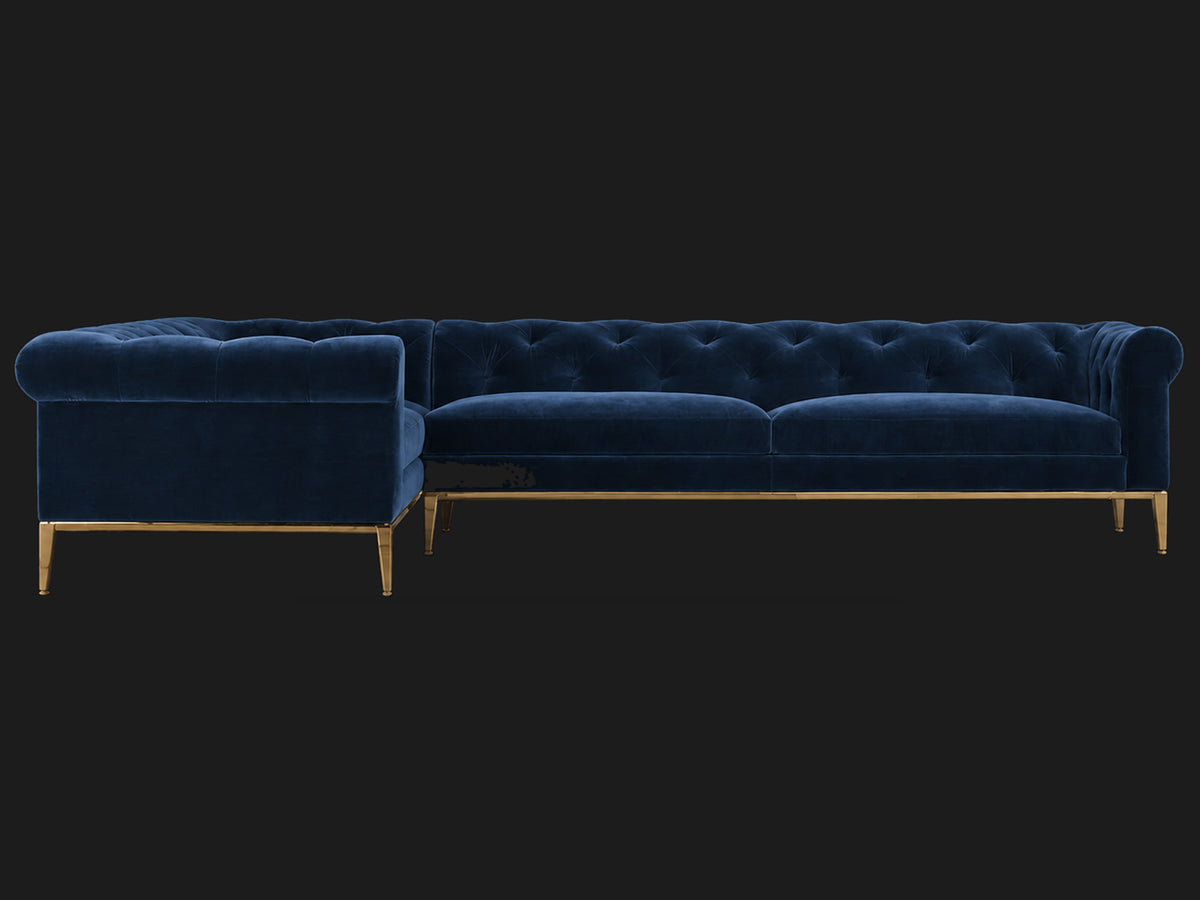 Italia Chesterfield Right-Arm L-Sectional - Velvet Sapphire / Matte Brass - main-01