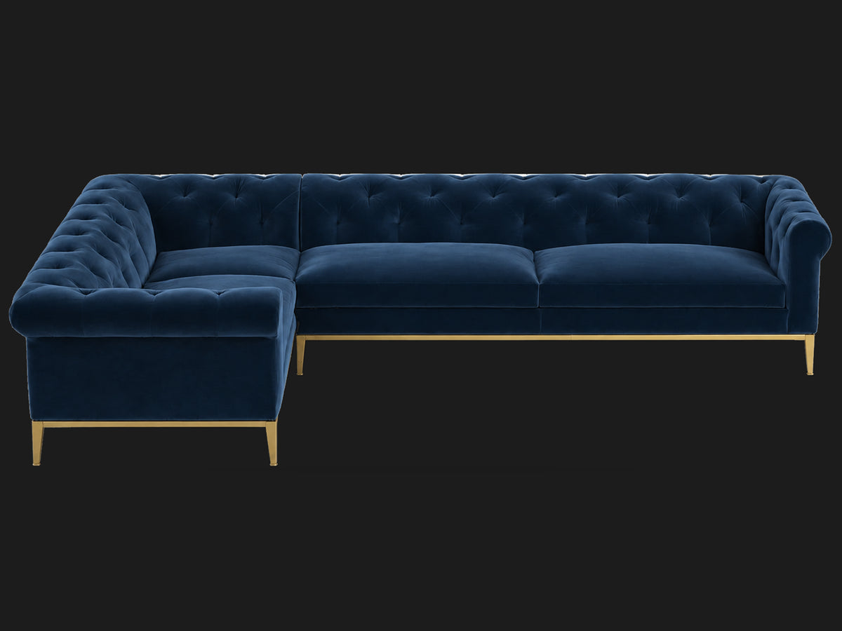 Italia Chesterfield Right-Arm L-Sectional - Velvet Sapphire / Matte Brass - main-02