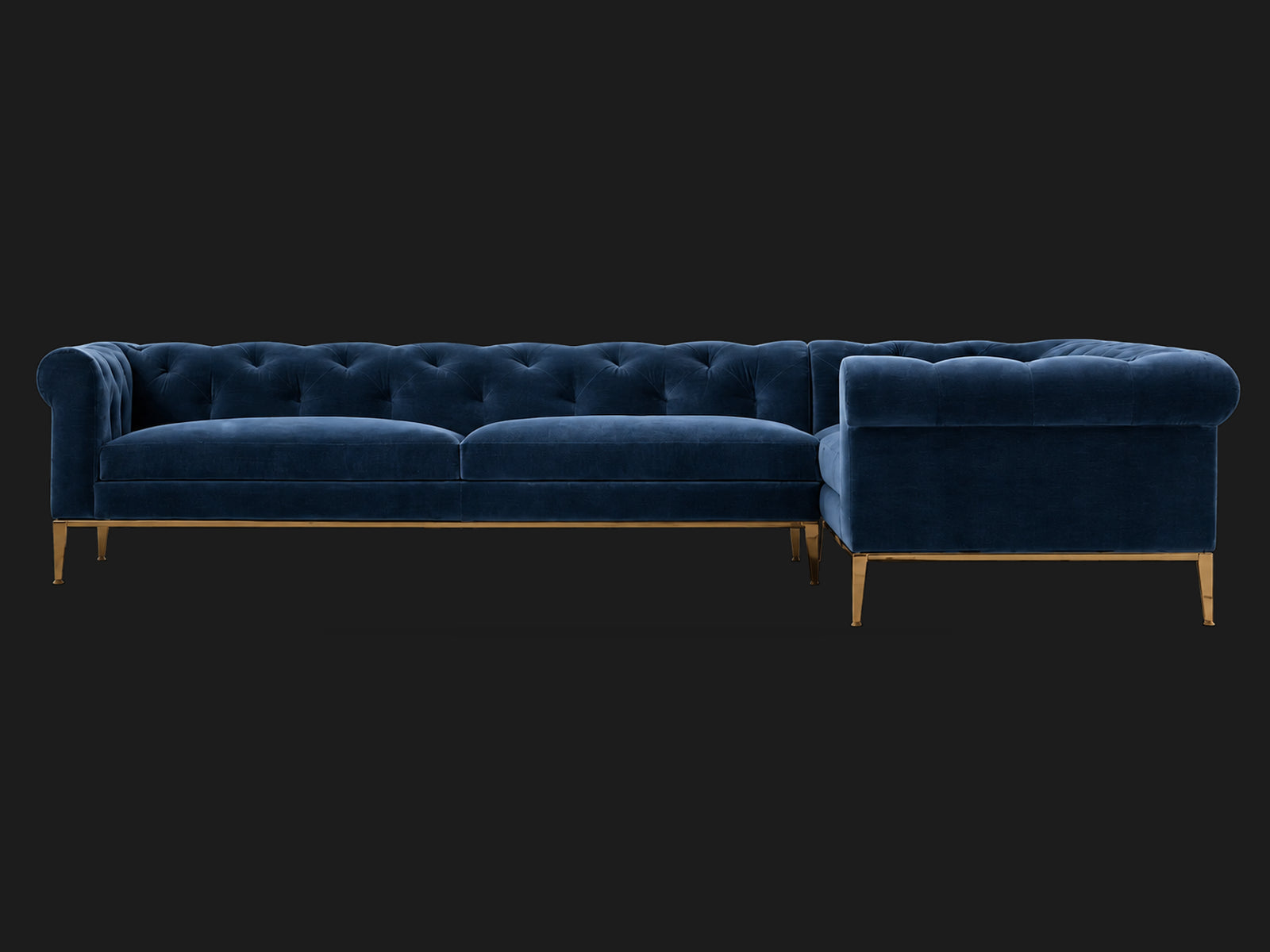 Italia Chesterfield Right-Arm L-Sectional - Velvet Sapphire / Matte Brass - main-04