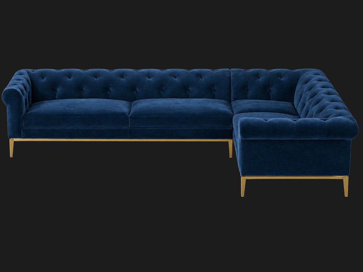 Italia Chesterfield Right-Arm L-Sectional - Velvet Sapphire / Matte Brass - main-05