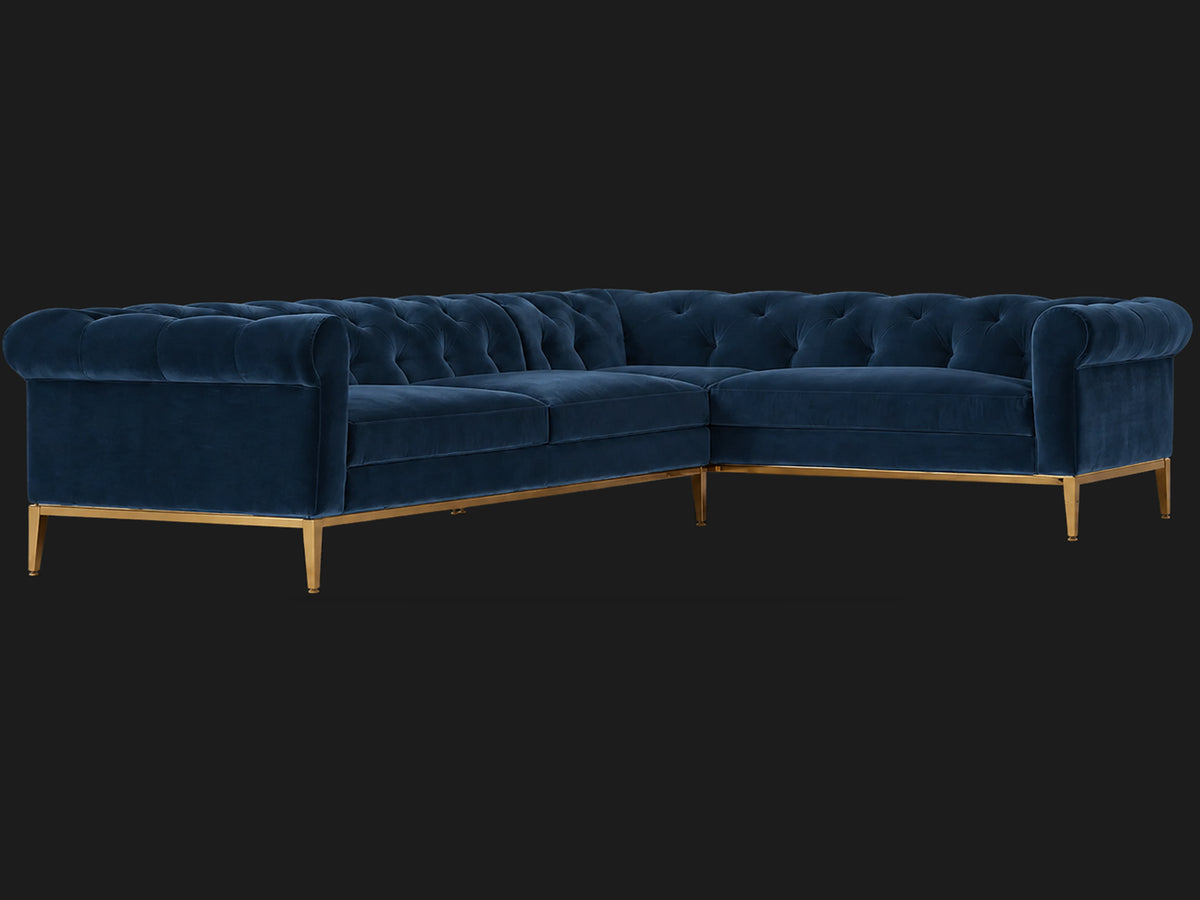 Italia Chesterfield Right-Arm L-Sectional - Velvet Sapphire / Matte Brass - main-06