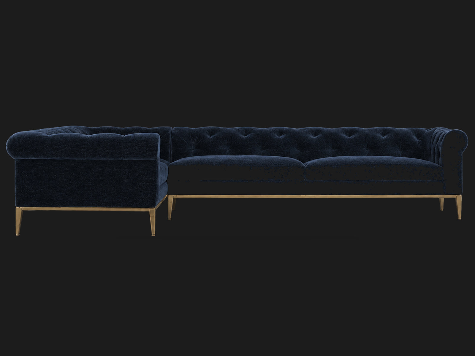 Italia Chesterfield Right-Arm L-Sectional - Mohair Admiral / Matte Brass