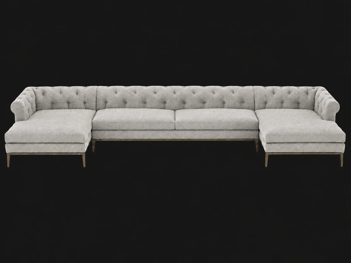 Italia Chesterfield U-Chaise Sectional - Italian Brushed Wool Moon / Burnished Bronze - elevated view