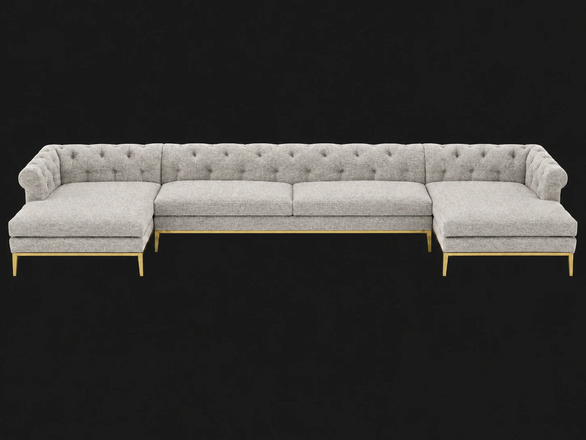 Italia Chesterfield U-Chaise Sectional - Italian Brushed Wool Moon / Matte Brass - elevated view
