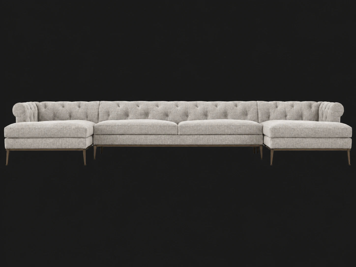Italia Chesterfield U-Chaise Sectional - Italian Brushed Wool Moon / Burnished Bronze - main front