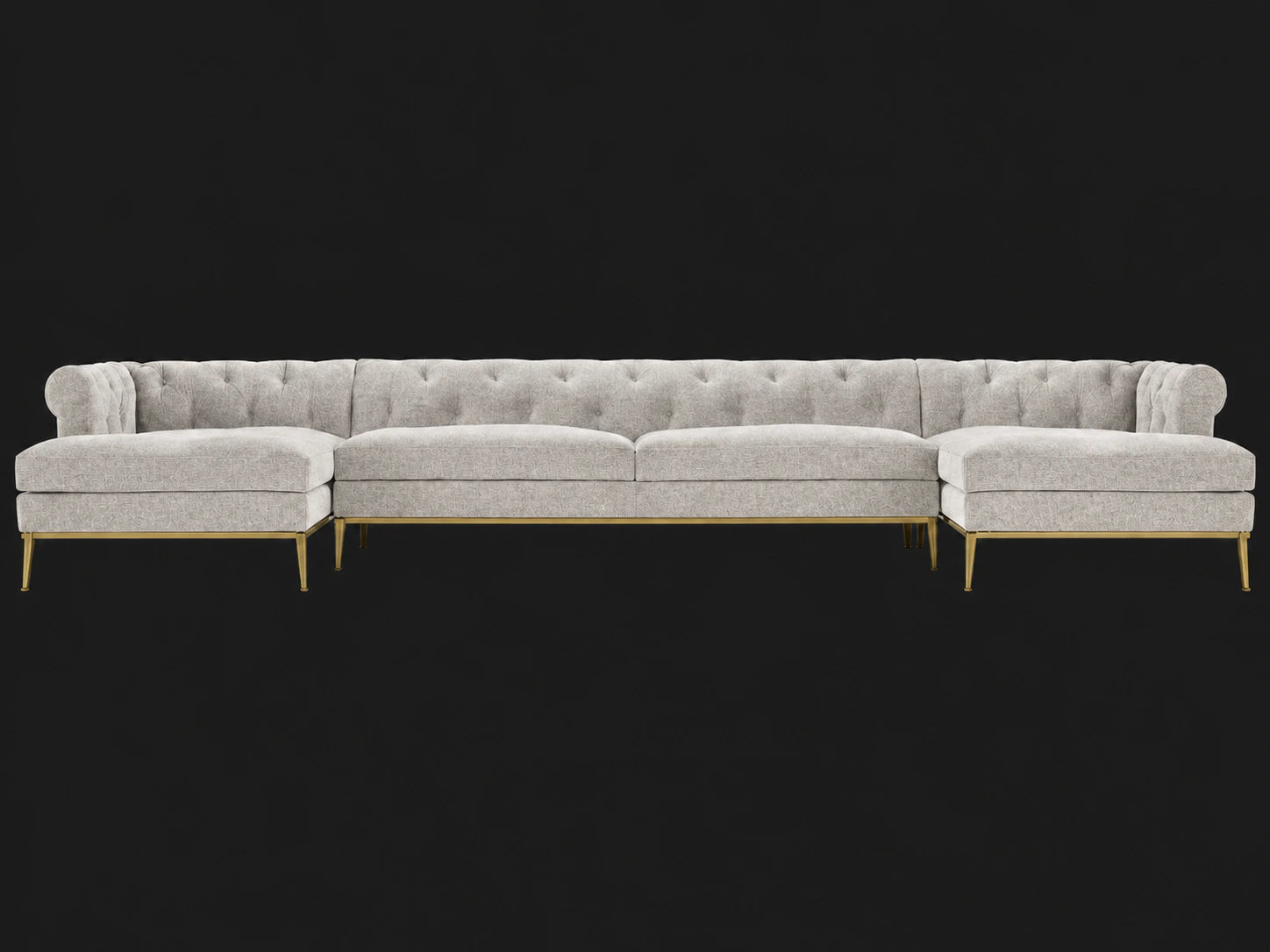 Italia Chesterfield U-Chaise Sectional - Italian Brushed Wool Moon / Matte Brass - main front