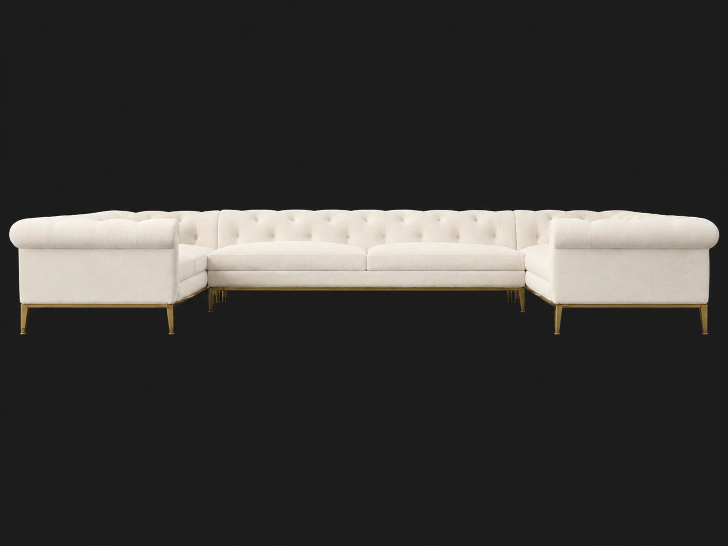 Italia Chesterfield U-Sectional - Italian Brushed Wool Vanilla / Matte Brass - main front