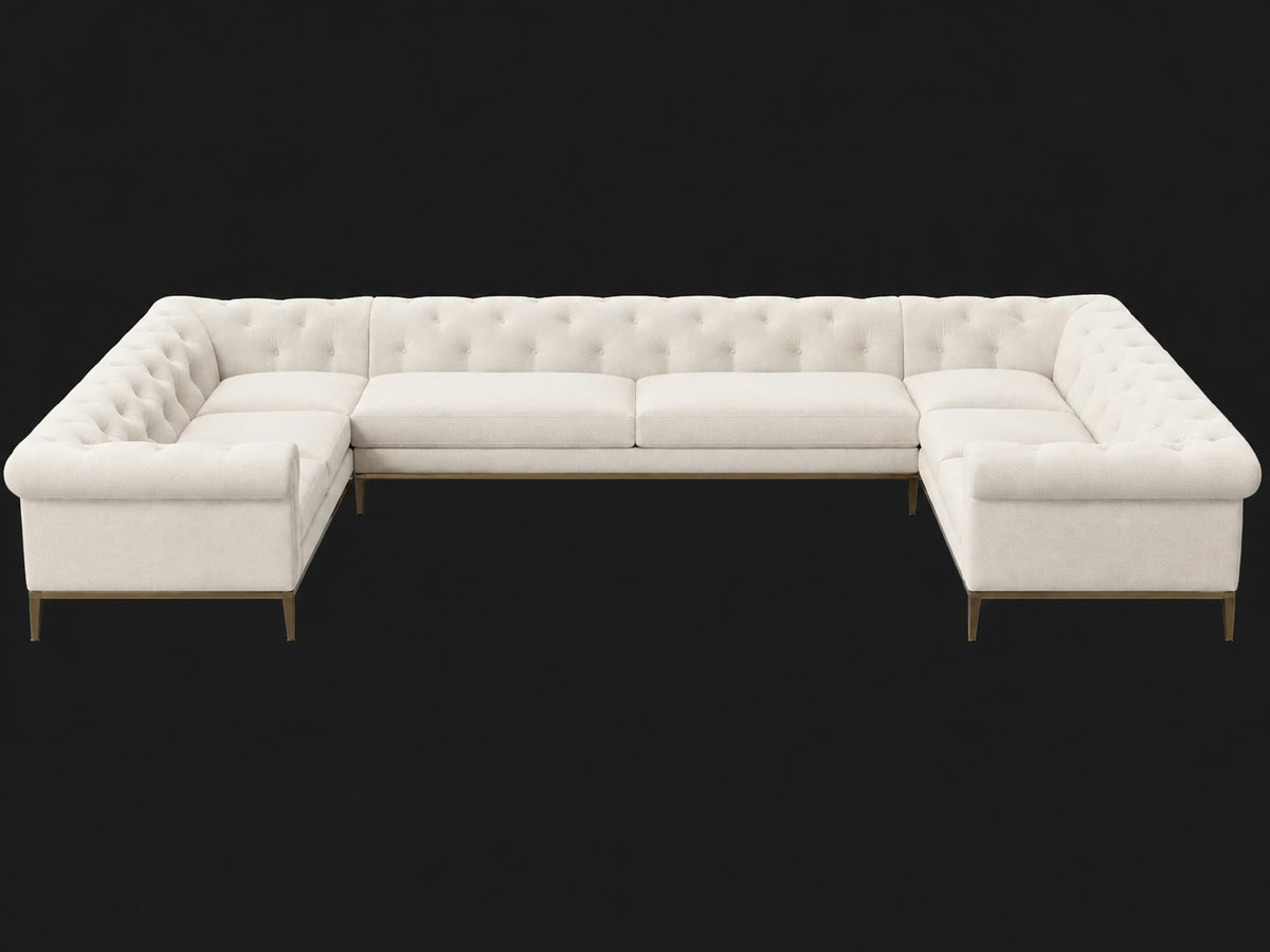 Italia Chesterfield U-Sectional - Italian Brushed Wool Vanilla / Matte Brass - elevated view
