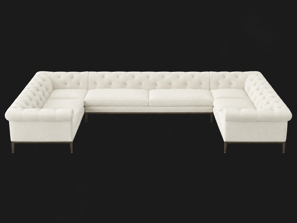 Italia Chesterfield U-Sectional - Italian Brushed Wool Vanilla / Burnished Bronze - elevated view
