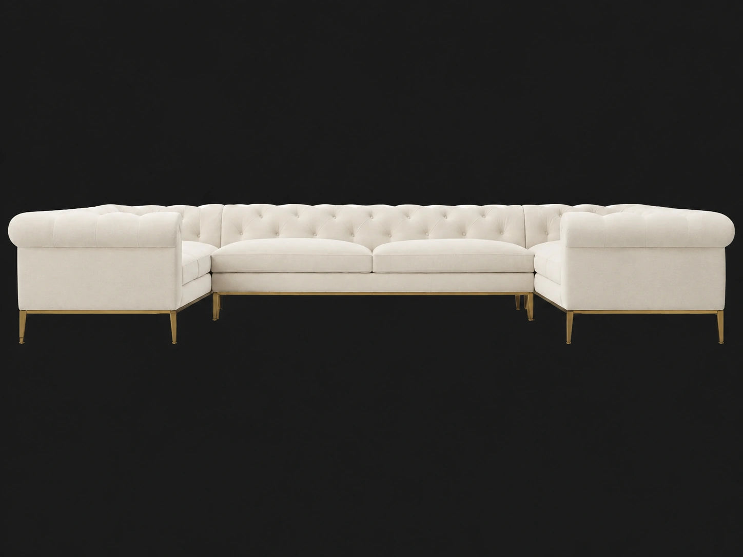 Italia Chesterfield U-Sectional - Italian Brushed Wool Vanilla / Matte Brass