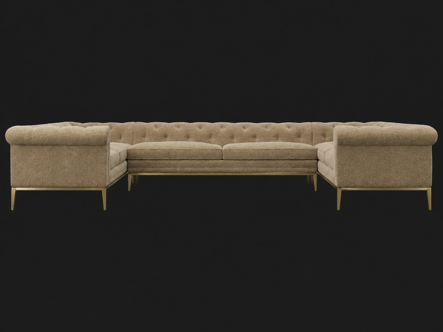 Italia Chesterfield U-Sectional - Mohair Almond / Matte Brass