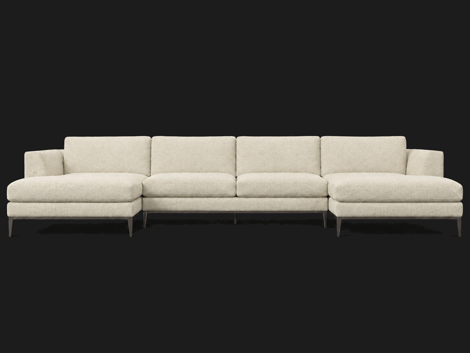Italia Taper Arm U-Chaise Sectional – Metal Base – Heritage Belgian Linen Alder – Burnished Bronze #Fabric & Color_Heritage Belgian Linen Alder