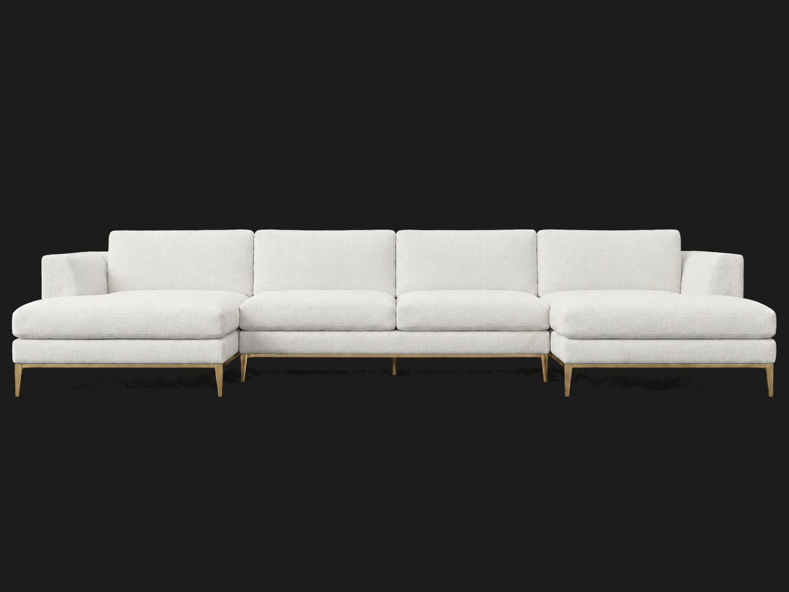 Italia Taper Arm U-Chaise Sectional – Metal Base – Heritage Belgian Linen Egret – Matte Brass