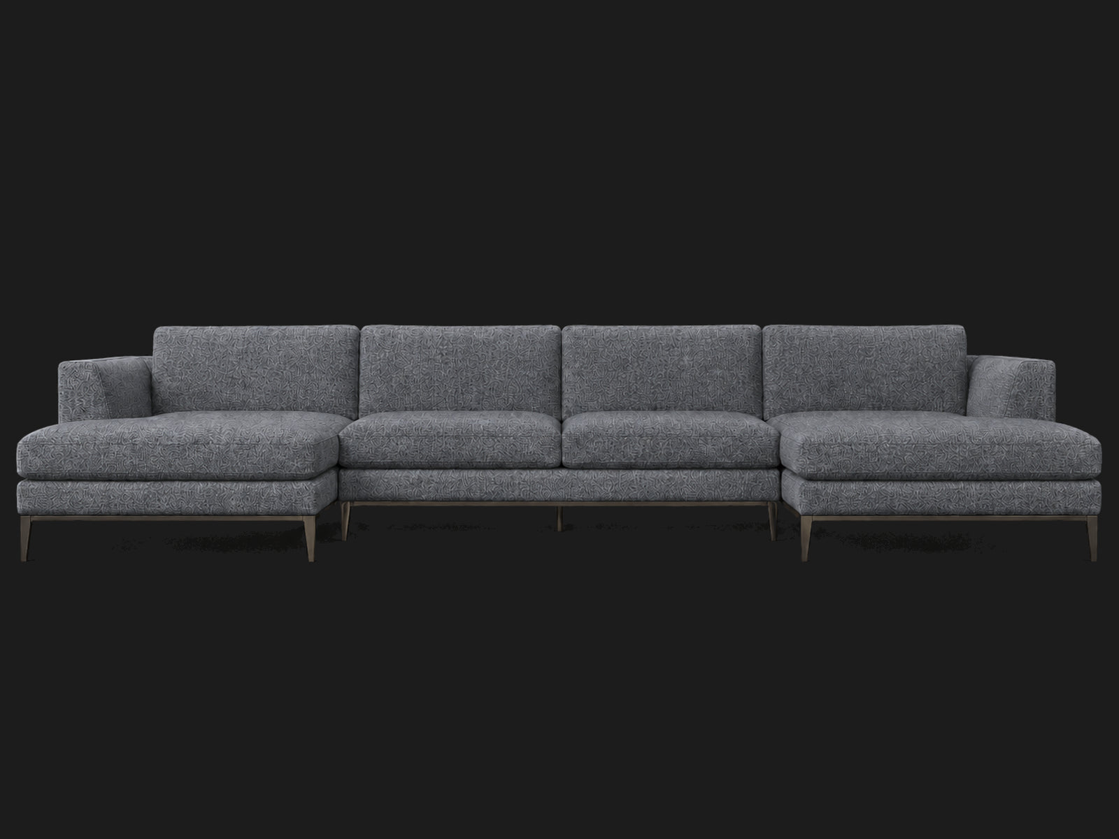 Italia Taper Arm U-Chaise Sectional – Metal Base – Heritage Belgian Linen Lake – Burnished Bronze #Fabric & Color_Heritage Belgian Linen Lake