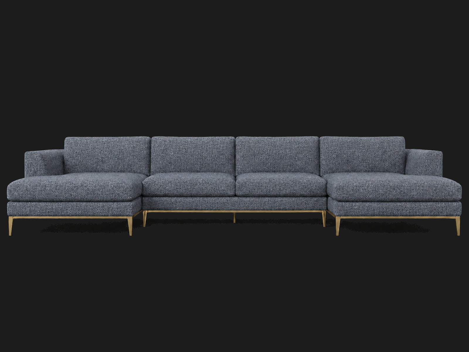 Italia Taper Arm U-Chaise Sectional – Metal Base – Heritage Belgian Linen Lake – Matte Brass