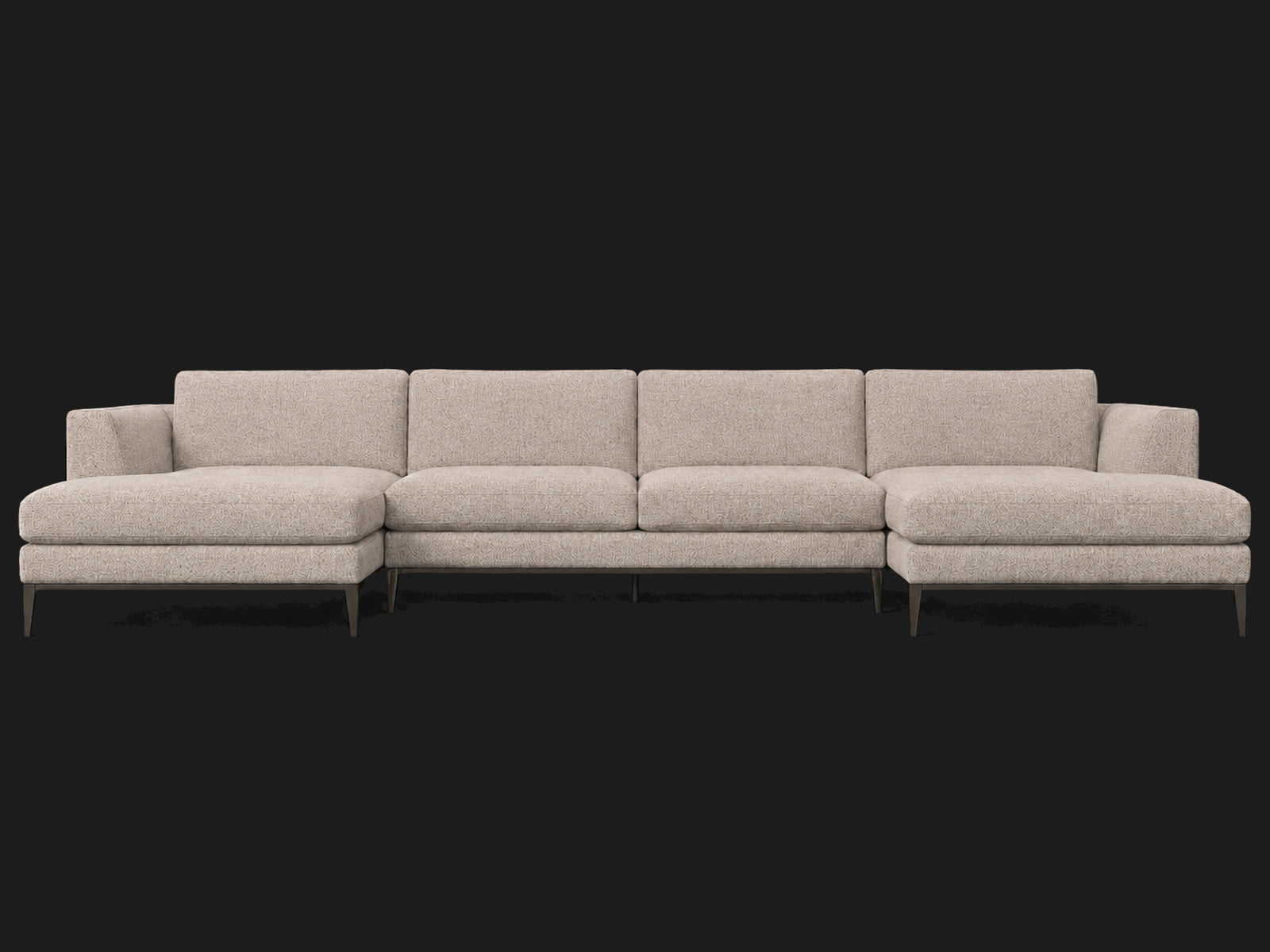 Italia Taper Arm U-Chaise Sectional – Metal Base – Heritage Belgian Linen Petal – Burnished Bronze #Fabric & Color_Heritage Belgian Linen Petal