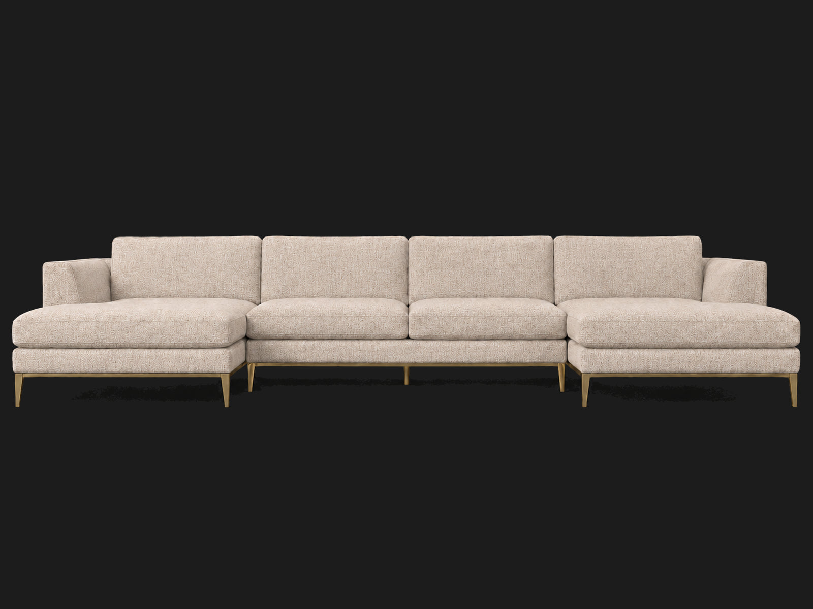 Italia Taper Arm U-Chaise Sectional – Metal Base – Heritage Belgian Linen Petal – Matte Brass