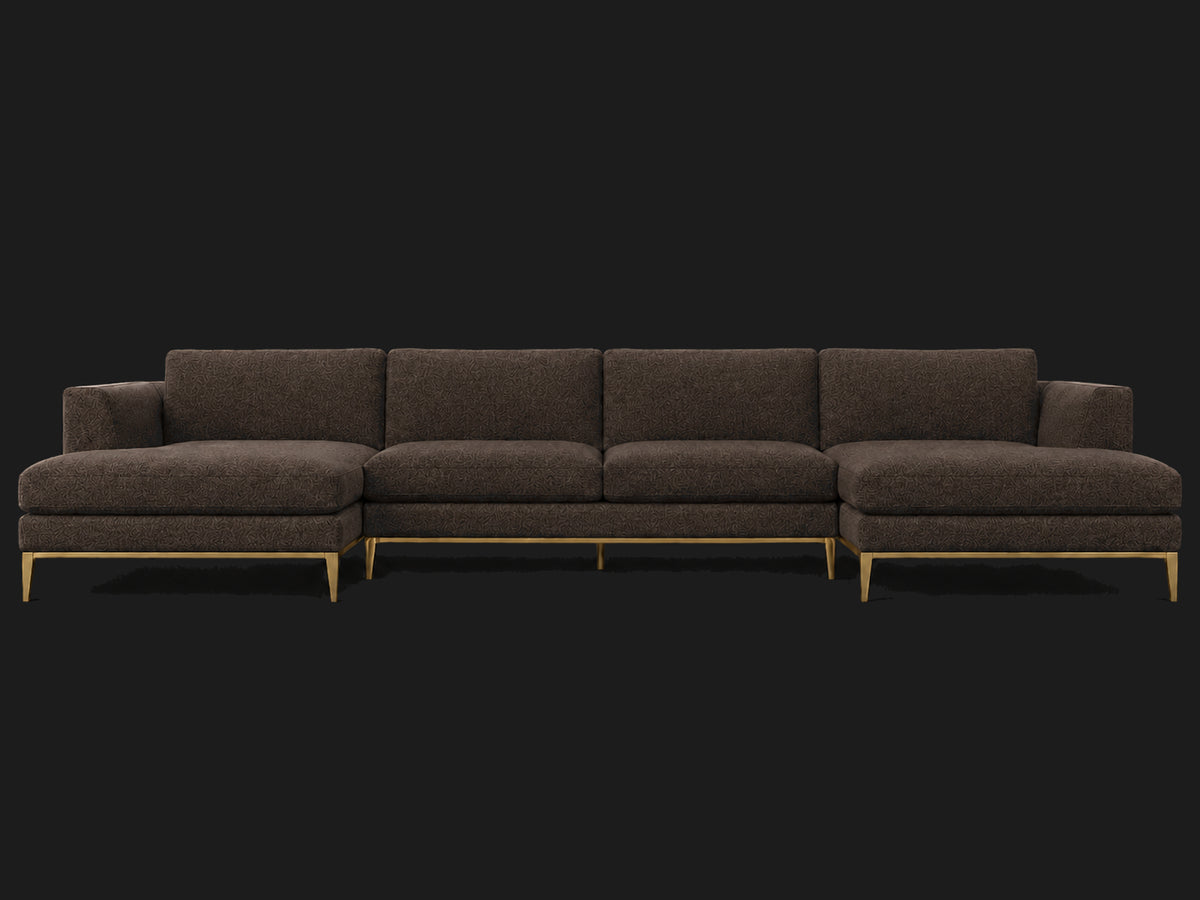 Italia Taper Arm U-Chaise Sectional – Metal Base – Italian Brushed Wool Cocoa – Matte Brass