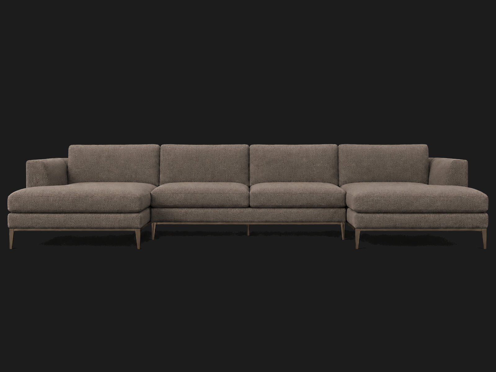 Italia Taper Arm U-Chaise Sectional – Metal Base – Italian Brushed Wool Fox – Burnished Bronze #Fabric & Color_Italian Brushed Wool Fox
