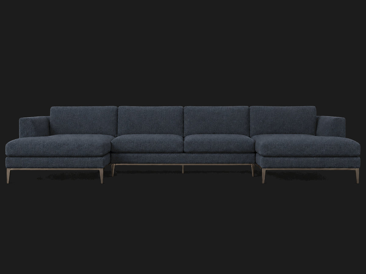 Italia Taper Arm U-Chaise Sectional – Metal Base – Italian Brushed Wool Harbor – Burnished Bronze #Fabric & Color_Italian Brushed Wool Harbor