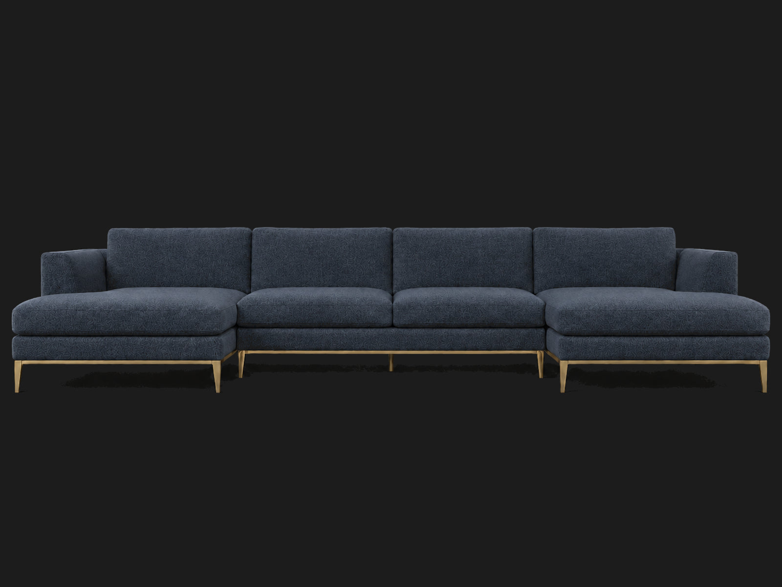 Italia Taper Arm U-Chaise Sectional – Metal Base – Italian Brushed Wool Harbor – Matte Brass