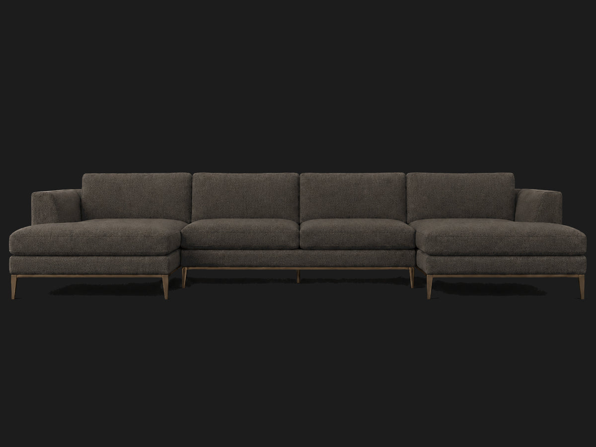 Italia Taper Arm U-Chaise Sectional – Metal Base – Italian Brushed Wool Pepper – Burnished Bronze #Fabric & Color_Italian Brushed Wool Pepper