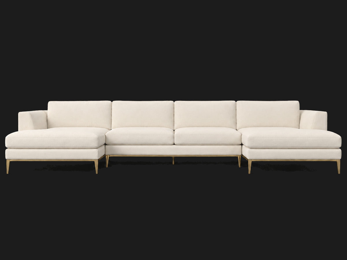 Italia Taper Arm U-Chaise Sectional – Metal Base – Italian Brushed Wool Vanilla – Matte Brass