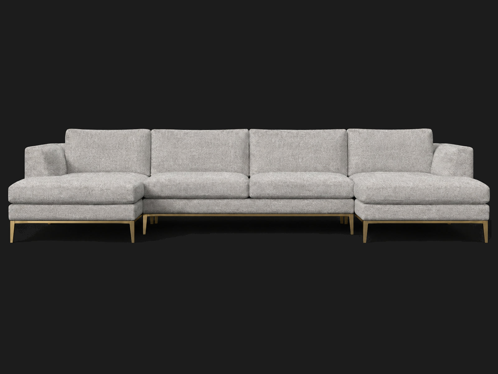 Italia Taper Arm U-Chaise Sectional – Metal Base – Italian Brushed Wool Moon – Matte Brass – View 1