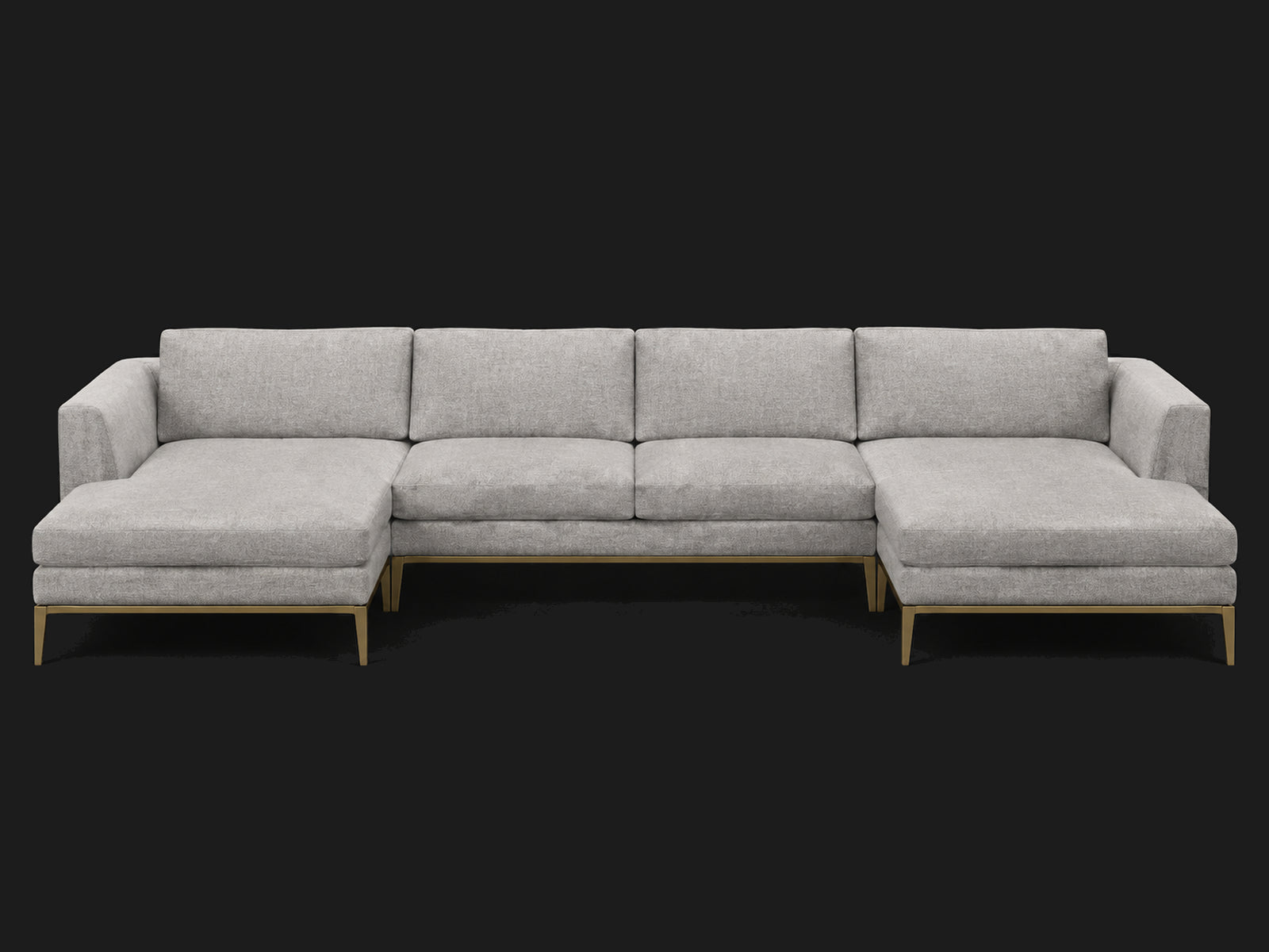 Italia Taper Arm U-Chaise Sectional – Metal Base – Italian Brushed Wool Moon – Matte Brass – View 2