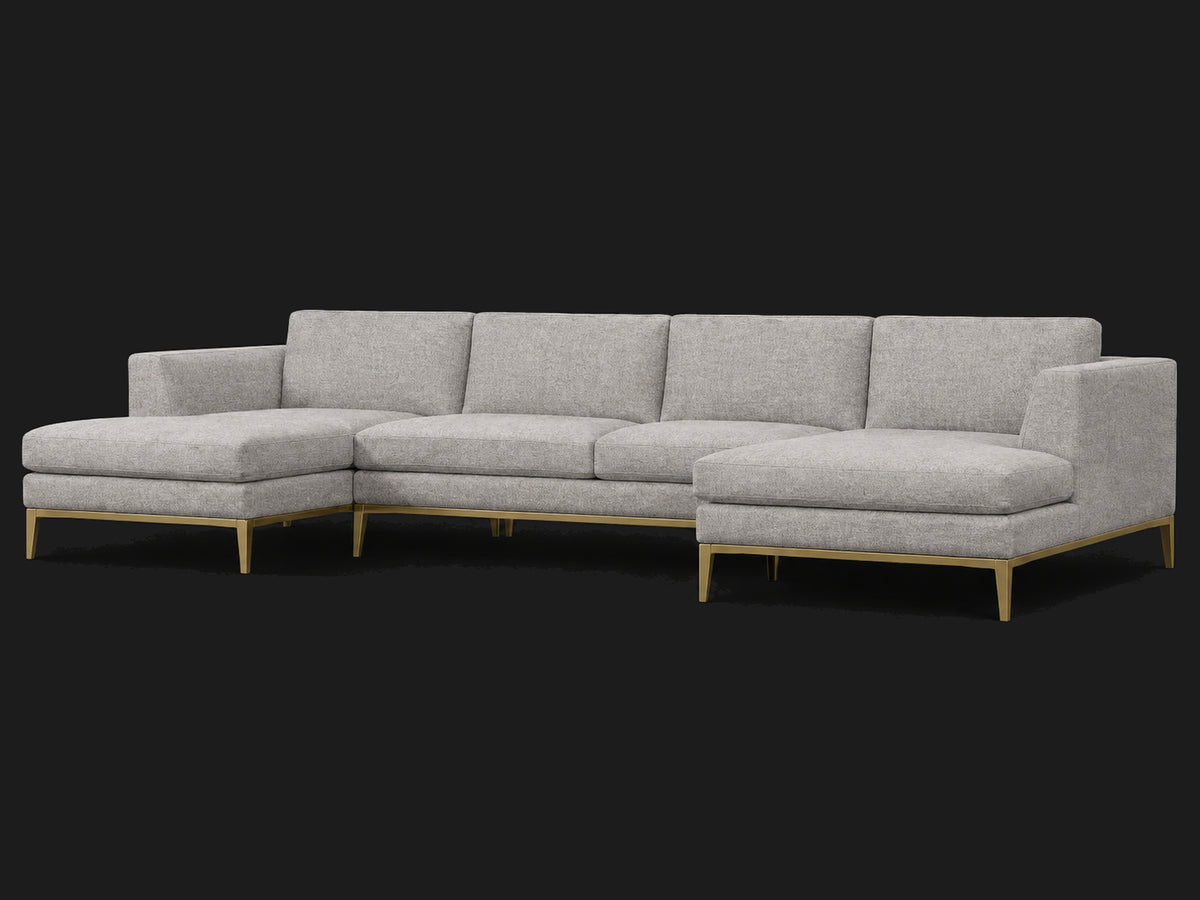 Italia Taper Arm U-Chaise Sectional – Metal Base – Italian Brushed Wool Moon – Matte Brass – View 3