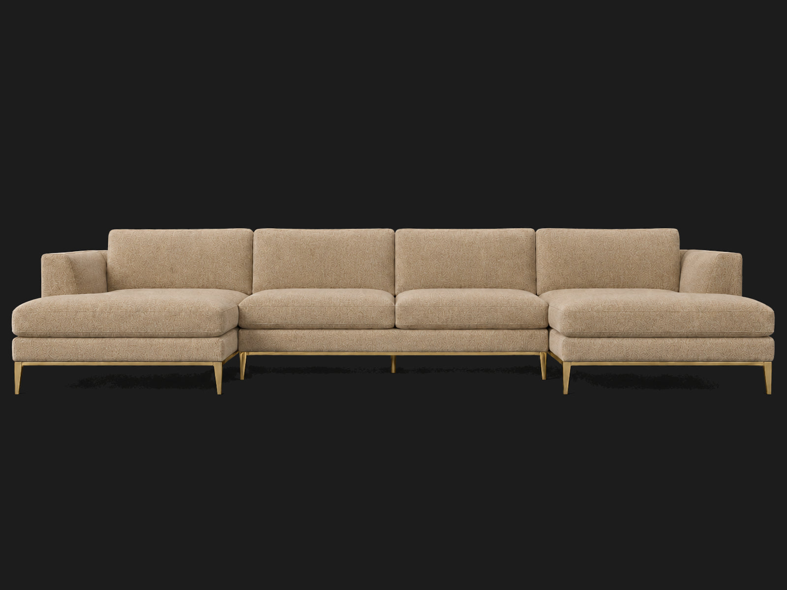 Italia Taper Arm U-Chaise Sectional – Metal Base – Mohair Almond – Matte Brass