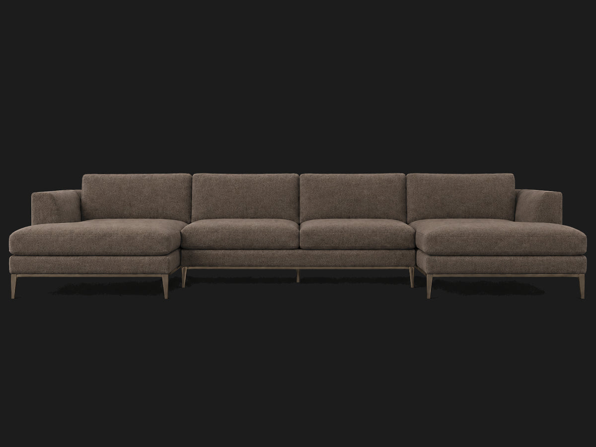 Italia Taper Arm U-Chaise Sectional – Metal Base – Mohair Mink – Burnished Bronze #Fabric & Color_Mohair Mink