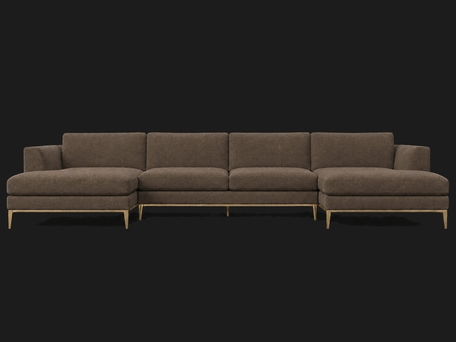 Italia Taper Arm U-Chaise Sectional – Metal Base – Mohair Mink – Matte Brass