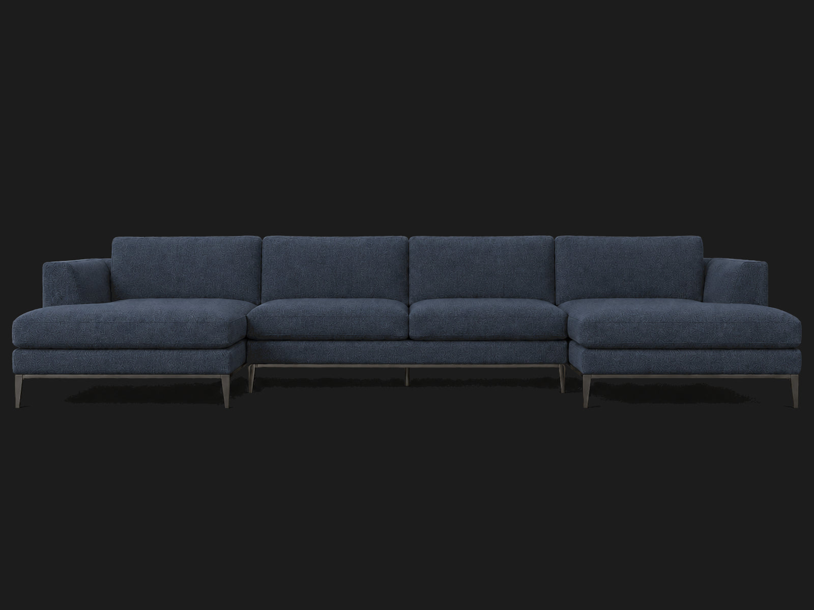 Italia Taper Arm U-Chaise Sectional – Metal Base – Performance Linen Weave Bay – Burnished Bronze #Fabric & Color_Performance Linen Weave Bay